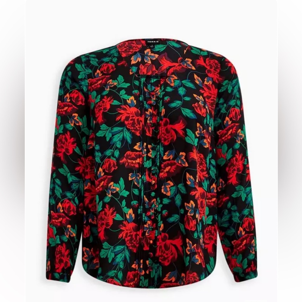 Torrid Harper Black Floral Pintuck Button Down Long Sleeve Shirt
